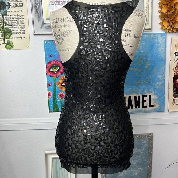 Max studio sequin sleeveless black top shimmer night out party sz. S stretch - Picture 5 of 9